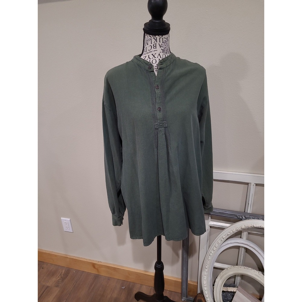 El Huarache 100% Cotton Women‎ SZ M 90s popover blouse balloon sleeve pintuck